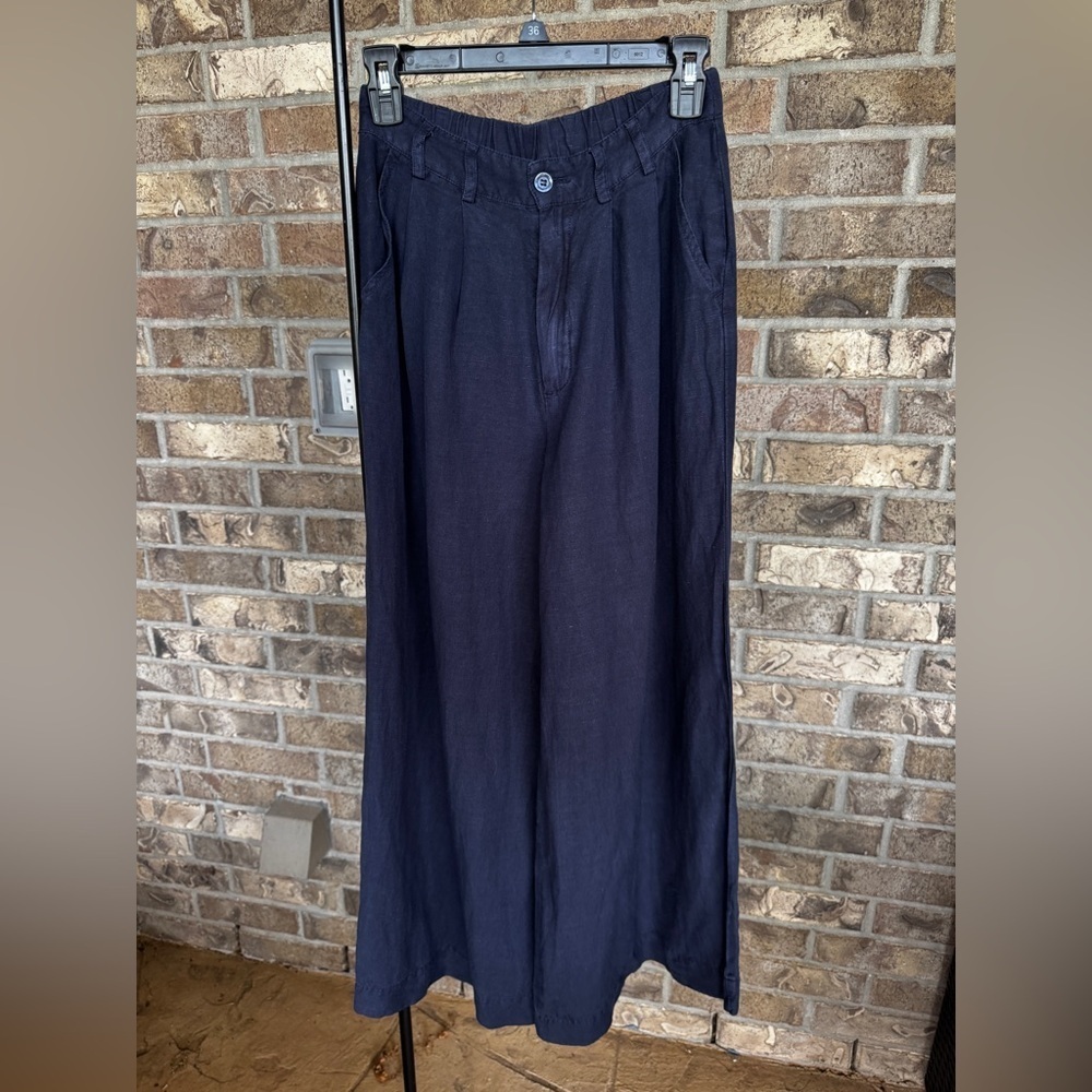 YFB Wide-Leg Navy Pants Linen Blend Size S